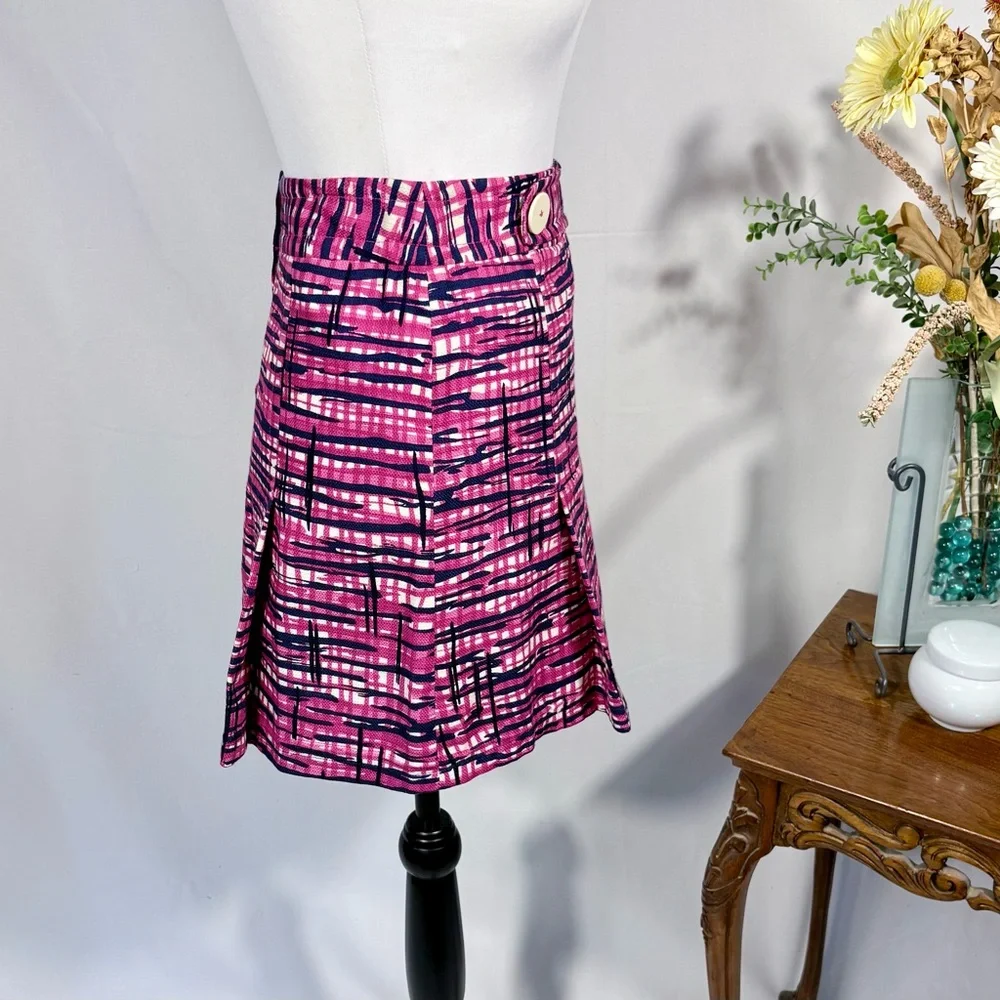 Lilly Pulitzer Graphic Print Inverted Pleat Mini Skirt Oversized Button Sz 2🧡